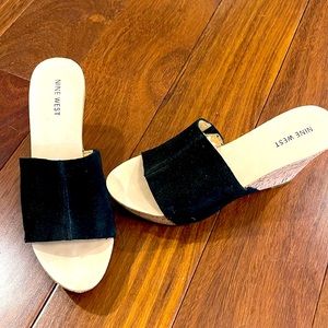 Nine West Ersilia cork wedge sandals in great condition., black suede size 8